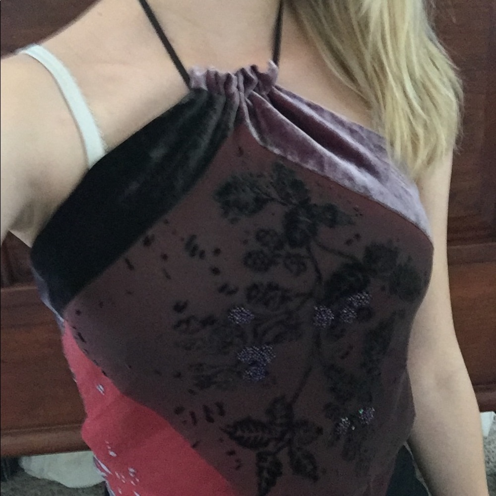 🥀 night out, tie-up top with velvet and beads